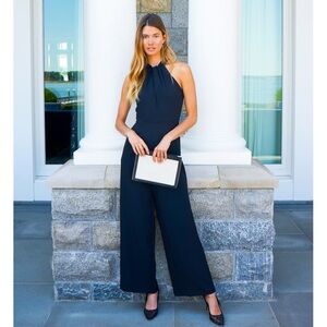 JULIA JORDAN PLEAT MOCK NECK JUMPSUIT